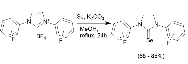 A chemical representation of the synthetic route to form NHC selenides