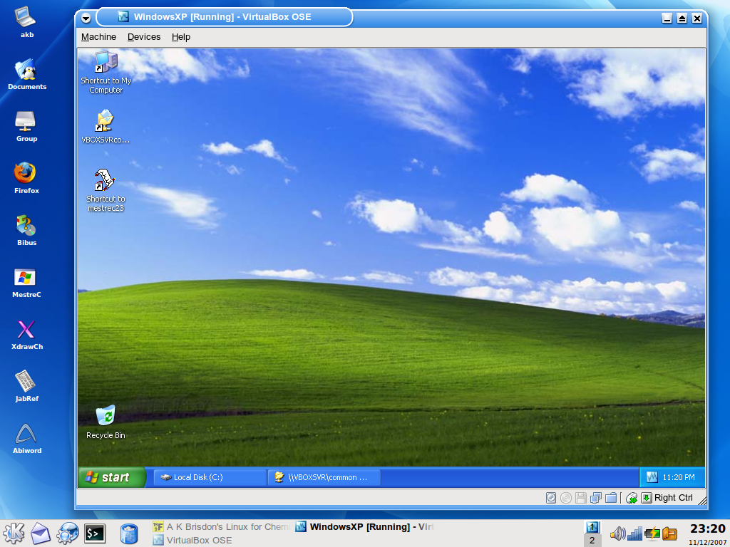 VirtualBox running XP on top of Linux